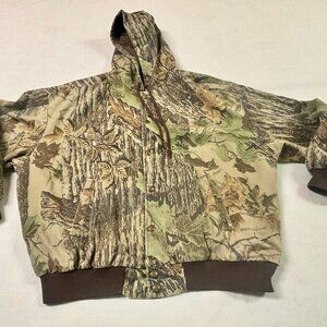 ~~Vintage Swingster Camo Hooded Jacket Button up XL Hunting Gray Bar